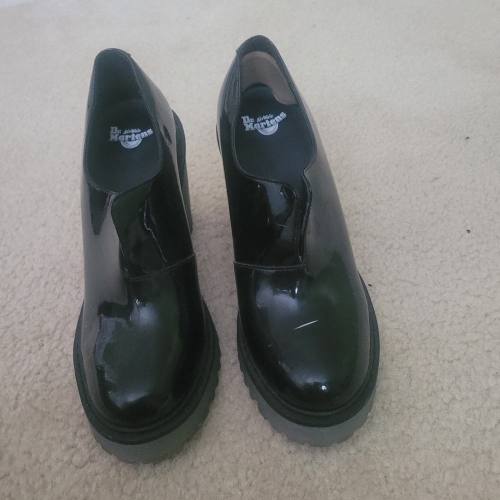 Dr. Martens Black Patent Cordelia Heels with Gray Heel
